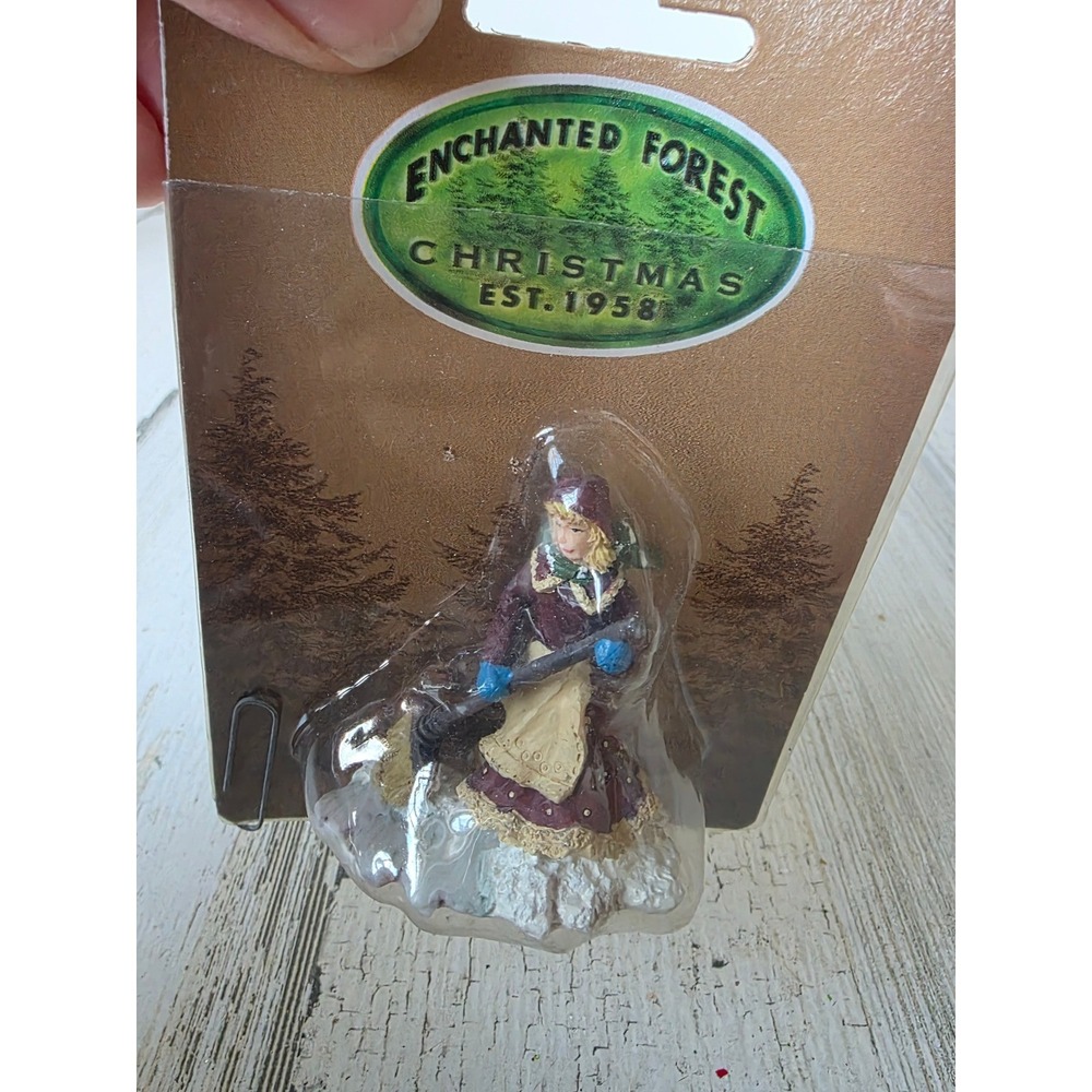 Vintage enchanted Forest girl Victorian sweeping broom Xmas decor village
